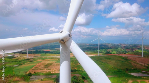 Aerial view turbine farm