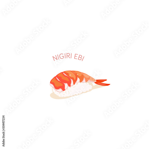 Sushi ebi nigiri with fresh shrimp isolated on white background