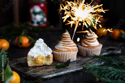 Canvas Print Citrus cupcakes with lemon curls and a cap from Swiss meringue