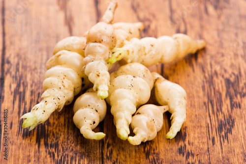 Japanese crosne Stachys affinis tubers rhizome root vegetable closeup