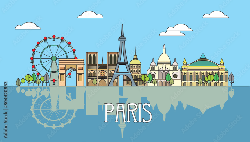 Naklejka premium Paris colorful line art 3