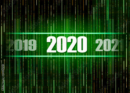New year 2020 on the digital monitor background.