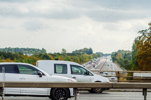 traffic passing on uk motorway junction in england