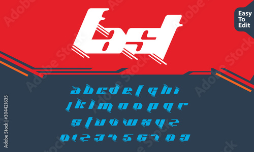 sport style font type. fast speed, futuristic, technology, future alphabet. letters and numbers forracing logo design. modern minimalistic vector typeface
