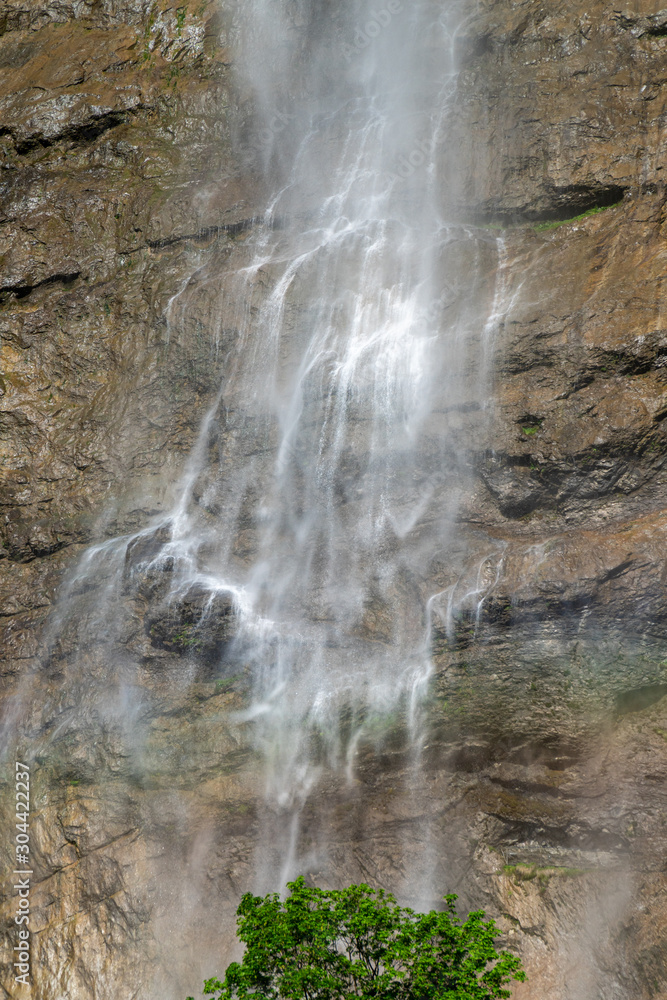 Famous touristic high waterfall in Lauterbrunnen, Switzerland
