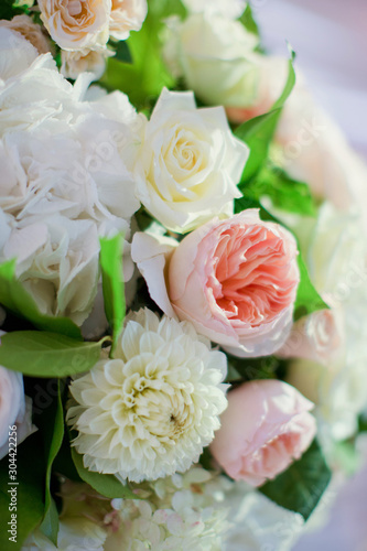beautiful flower composition with white and pink flowers