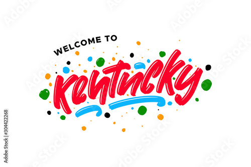 Welcome to Kentucky hand drawn modern brush lettering text. Vector illustration logo for print and advertising. photo