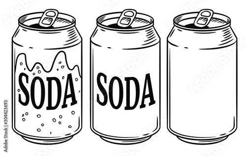 Vector illustration soda can isolated on white background. Hand drawn style sketch. For restaurant or cafe drink menu