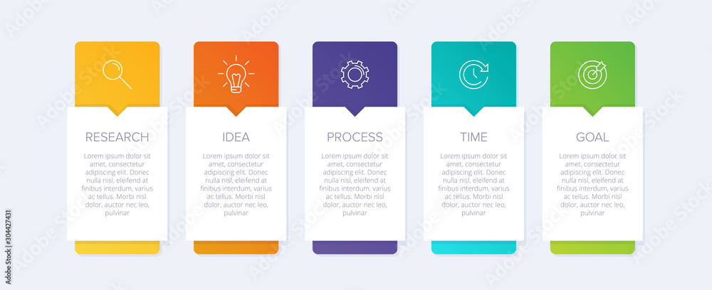 Infographic design with icons and 5 options or steps. Thin line vector. Infographics business concept. Can be used for info graphics, flow charts, presentations, web sites, banners, printed materials.