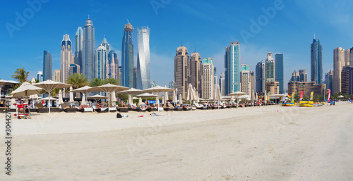DUBAI, UAE - MARCH 28, 2017: The Marina towers from beach. © Renáta Sedmáková