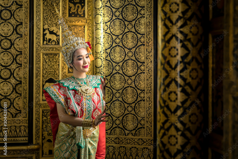 Thai girl in traditional thai costume, identity culture of Thailand.