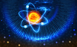 Scientific concept. Genious idea. Breakthrough research. 3D illustration of an atom on the background