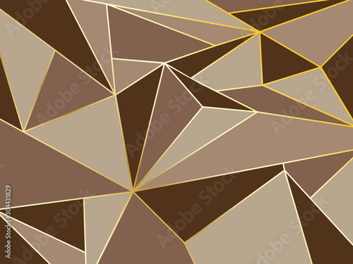 Abstract brown polygon artistic geometric with gold line background