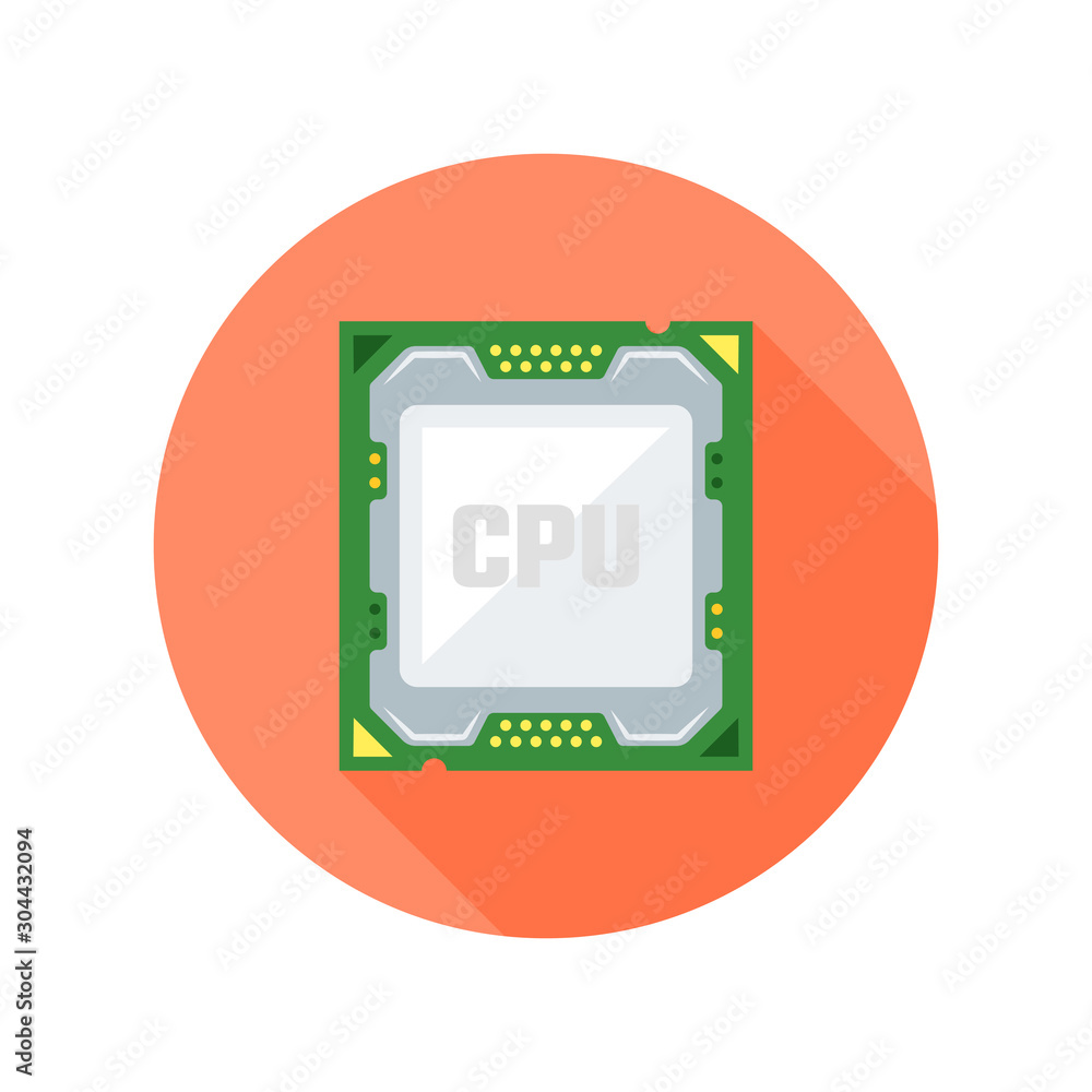 CPU computer chip flat style vector round icon CPU computer chip flat style vector round icon
