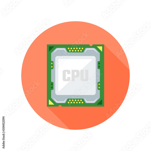 CPU computer chip flat style vector round icon
