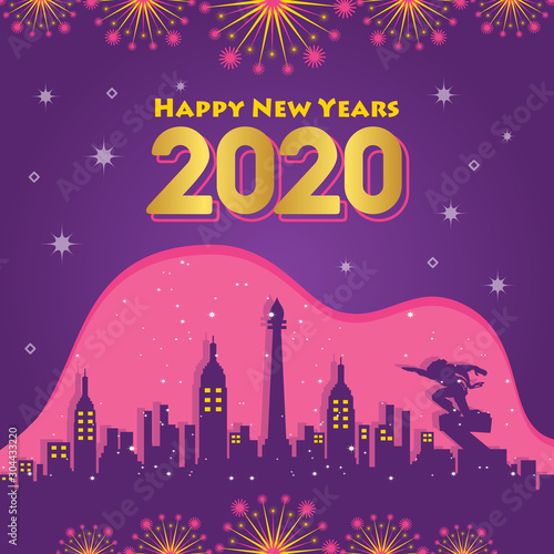 Happy New year 2020 city background
