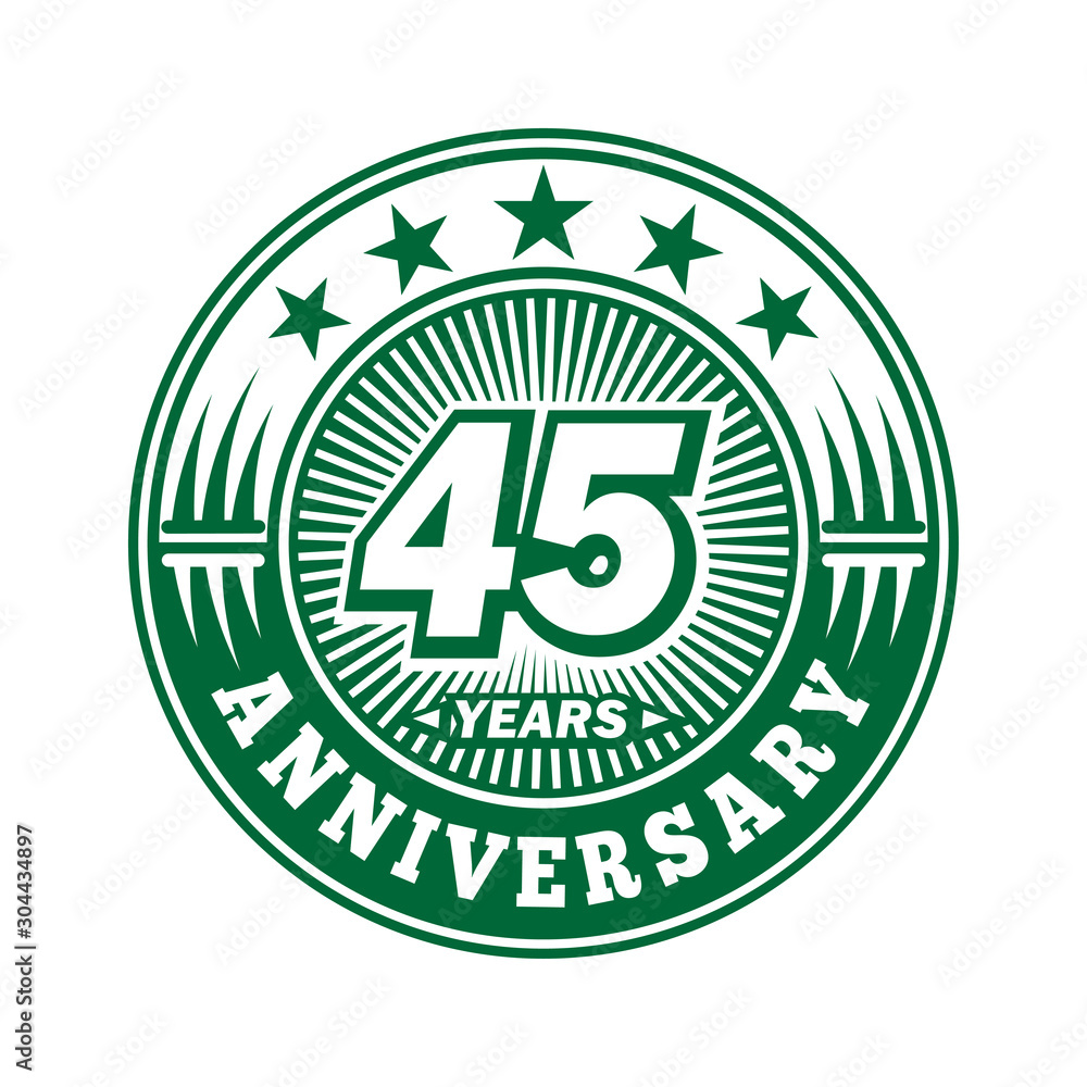 45 years logo. Forty-five years anniversary celebration logo design. Vector and illustration.