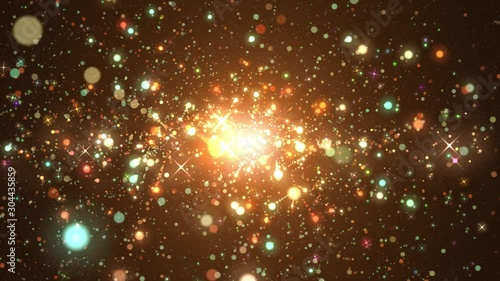 Space orange background with stars. Background orange movement. Universe bluek dust with stars on black background. Abstract motion background shining orange particles and stars sparks. 4k