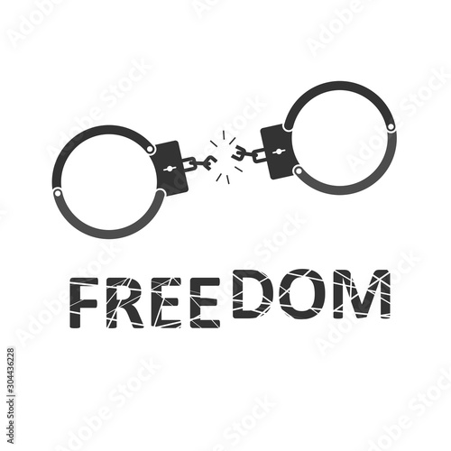handcuffs and lettering concept. Freedom.