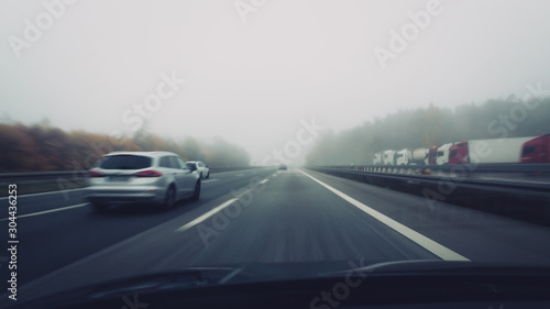 drive on foggy autobahn