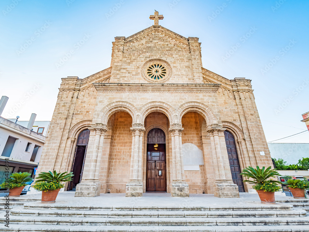 Salento, Apulia, church of Cristo Re, Santa Maria di Leuca in southern of Italy. Salento landscape combines a wide variety of environments, highlands and sea, woods and caves.