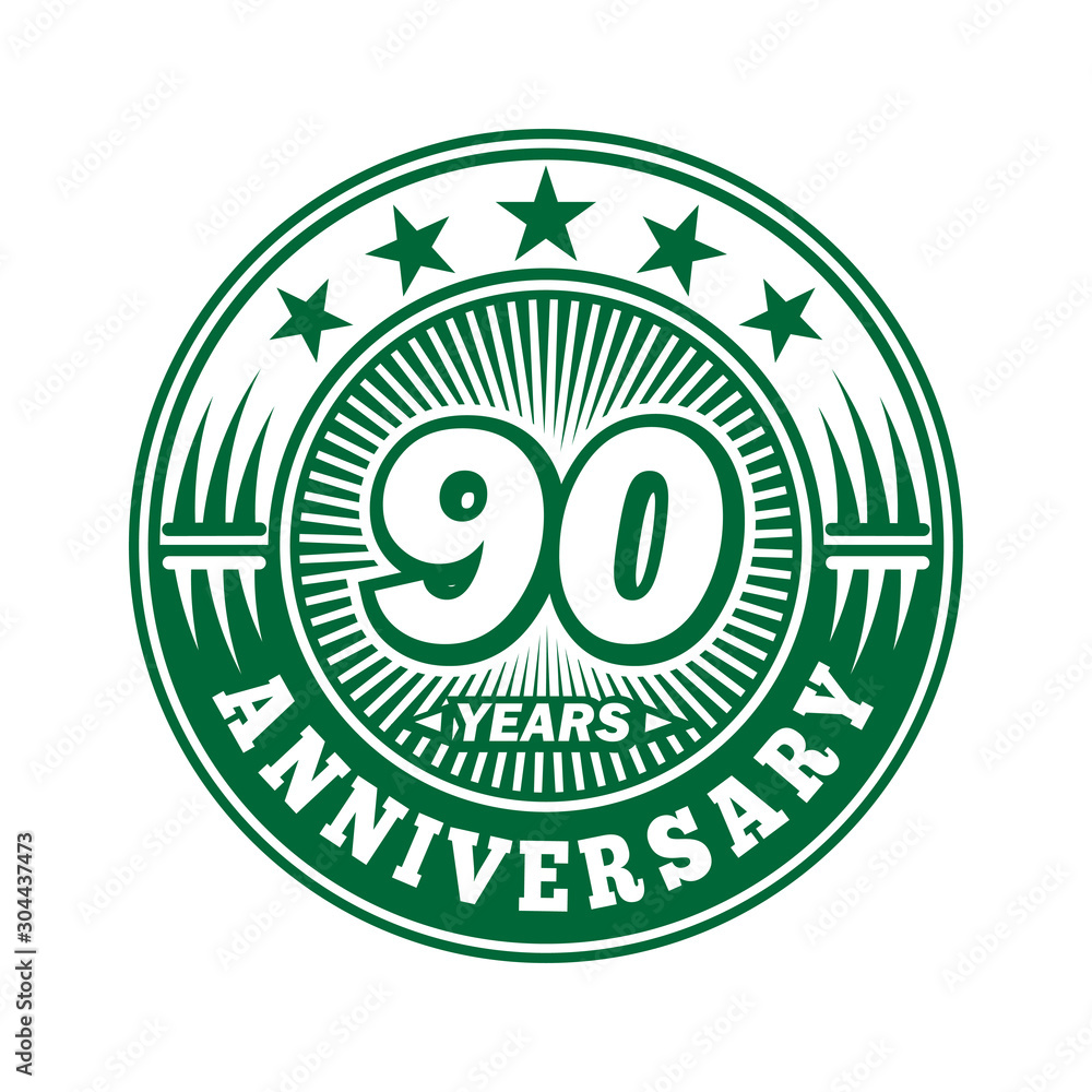 90 years logo. Ninety years anniversary celebration logo design. Vector and illustration.