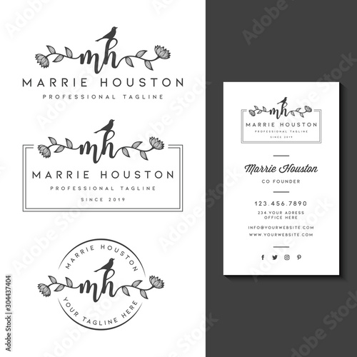 Feminine logo with business card template vector