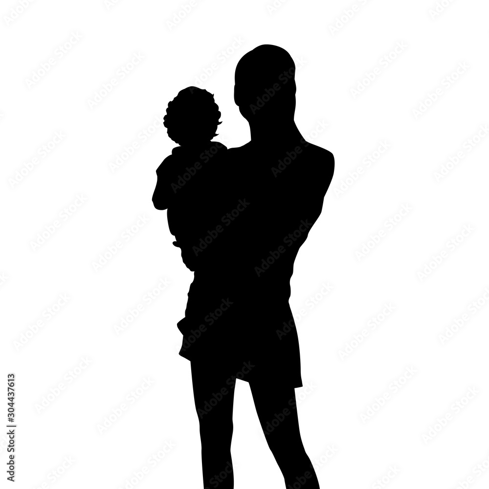 Mother with baby, isolated vector silhouette. Woman holding child