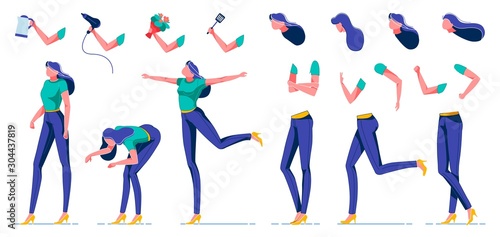 Woman Character Animation Kit in Various Position.