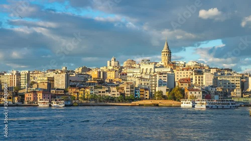 Time lapse video of Galata Tower and Istanbul city skyline in Istanbul, Turkey.