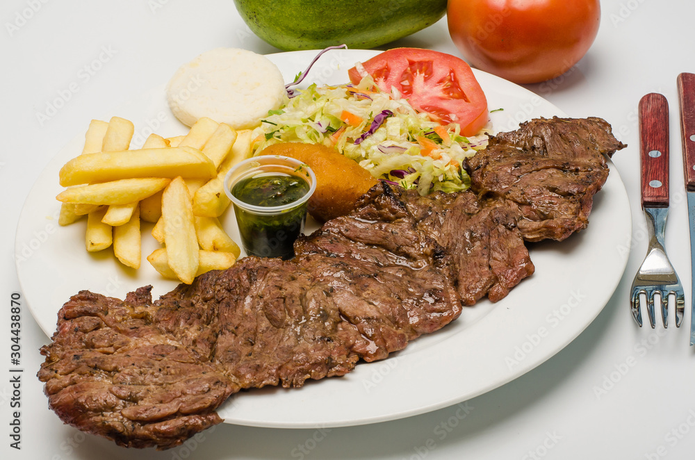 Grilled beef steak with rice and vegetables Grilled beef steak with rice and vegetables