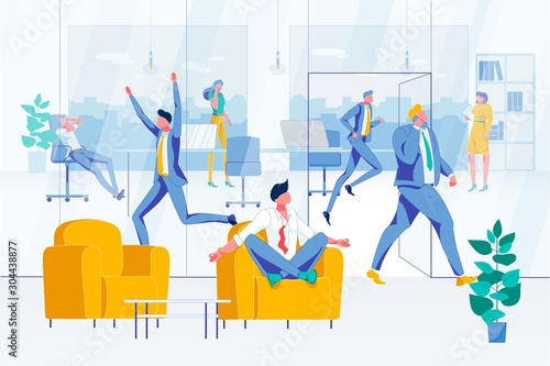 Man Worker Keep Calm in Workplace Chaos and Rush