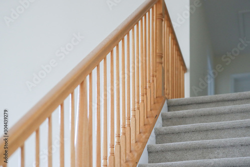 Fotografija wooden stairs. Stair handrail closeup. - Image