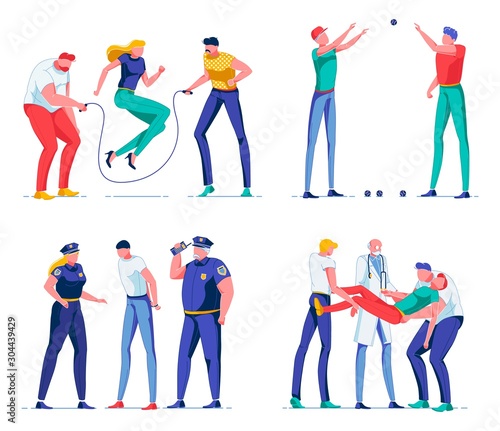 Scenes with Cartoon People Play, Police, Doctor.