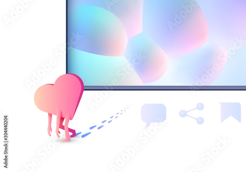 Like removing from social media app or heart icon leaving sadly away for dislike or loneliness concept
