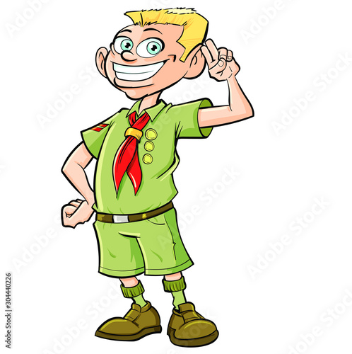 Cartoon boy scout saluting