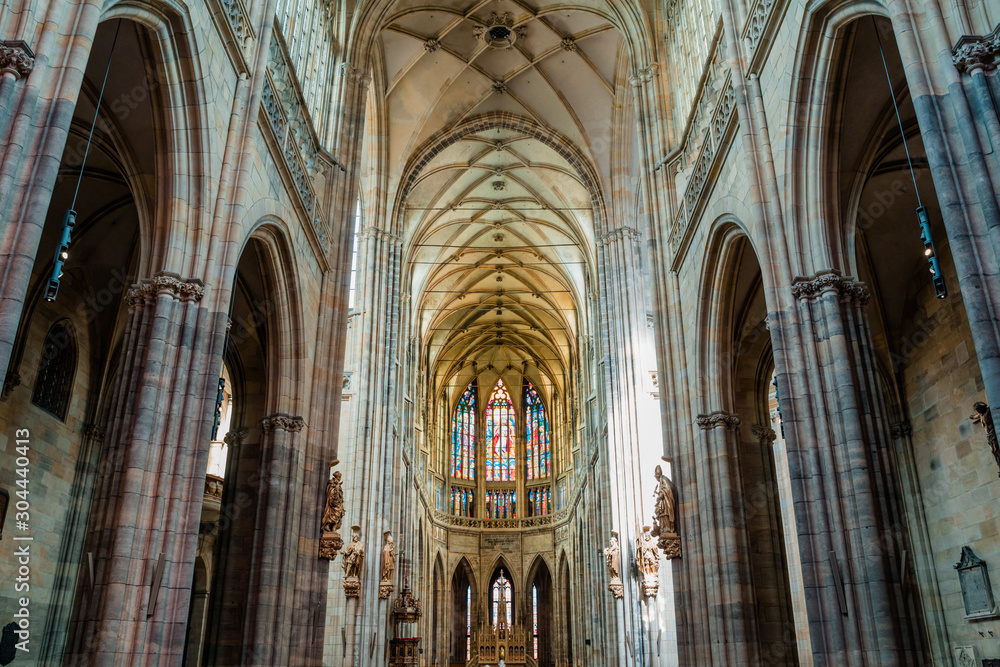 Gothic arches in the church of St. Witt in Prague, interior