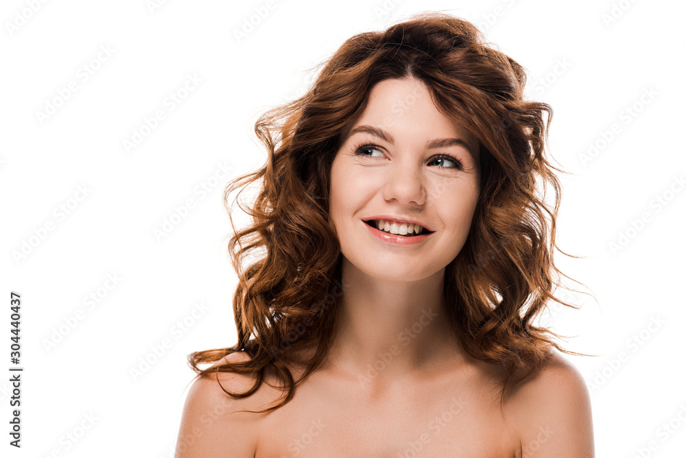 happy naked girl looking away isolated on white happy naked girl looking away isolated on white