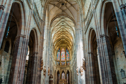 Gothic arches in the church of St. Witt in Prague, interior