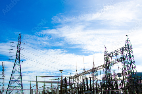 Electrical substation on a blue sky background