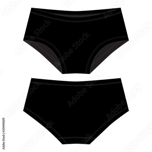 Technical sketch girls knickers in black color. Lady lingerie.