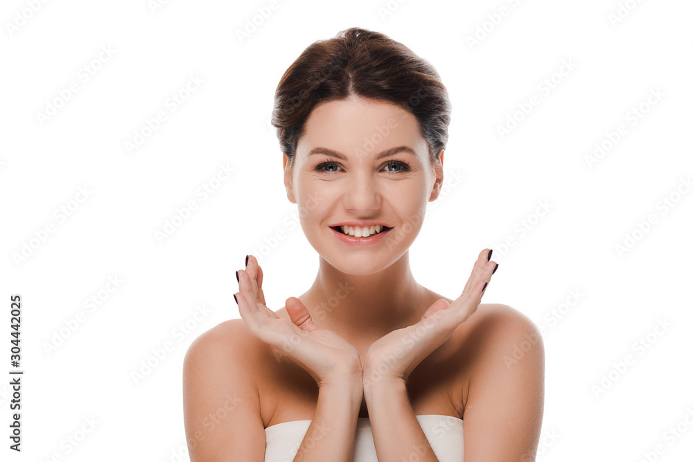 beautiful girl smiling and looking at camera isolated on white beautiful girl smiling and looking at camera isolated on white