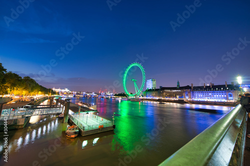 Night view of Westminster Bridge and London skyline, London, UK