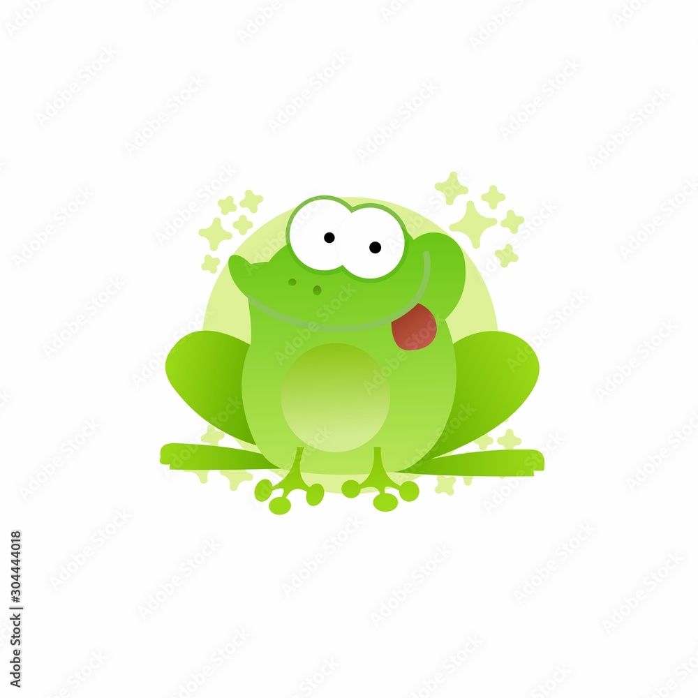 Obraz premium Illustration of Green Frog Pull Out Tongue Cartoon, Cute Funny Character, Flat Design