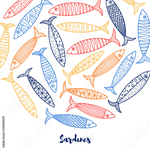 Lovely sardines. Postcard with line fish.