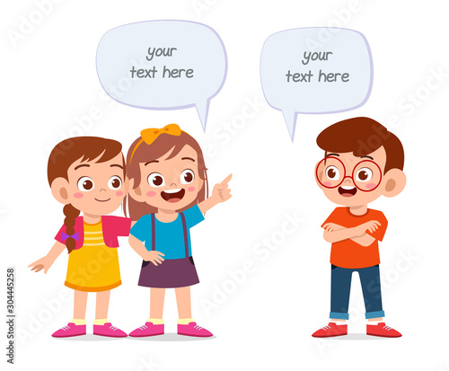 happy cute kid girl and boy balloon dialog