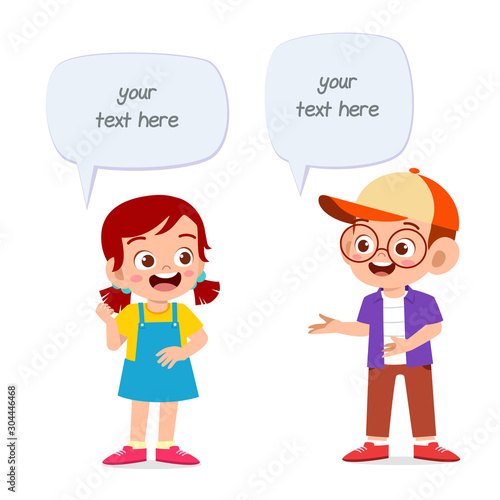 happy cute kid girl and boy balloon dialog