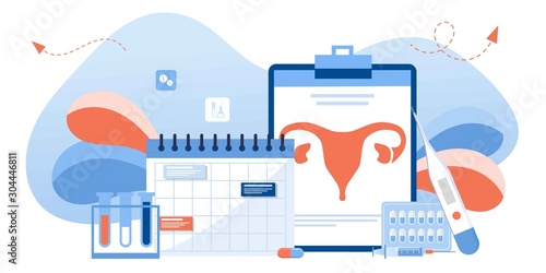 Gynecology, female health. Uterus, ovary and womb. Medical treatment. Endometriosis, endometrium dysfunctionality, endometriosis treatment concept. Doctor make uterus examination. For banner, web page