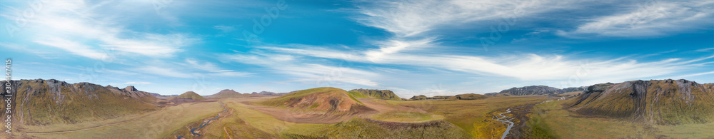 Drone perspective of Landmannalaugar amazing highland in summer season, Iceland Drone perspective of Landmannalaugar amazing highland in summer season, Iceland