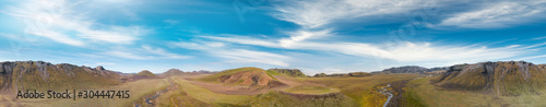 Drone perspective of Landmannalaugar amazing highland in summer season  Iceland